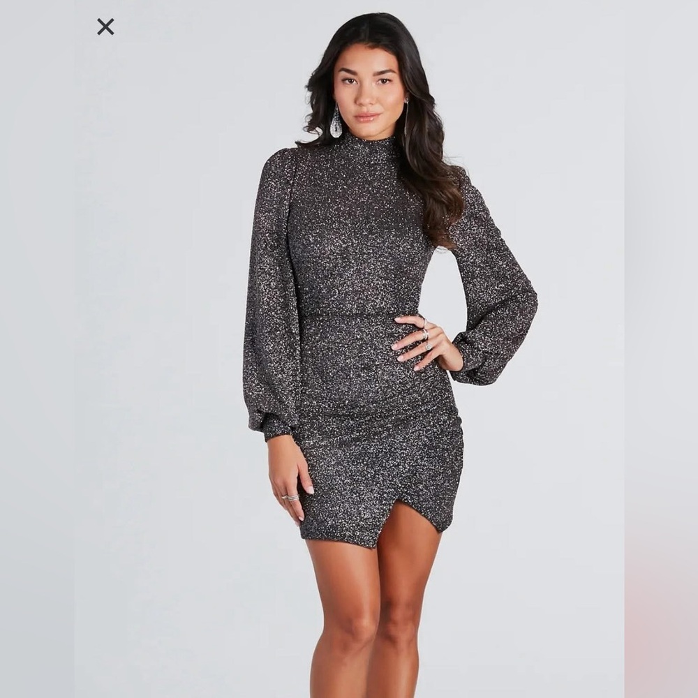 Windsor Black Sparkle Long Sleeve Dress